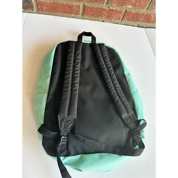 JanSport 2 zippers mint green backpack (minor discoloration) 18x15" - Picture 2 of 5